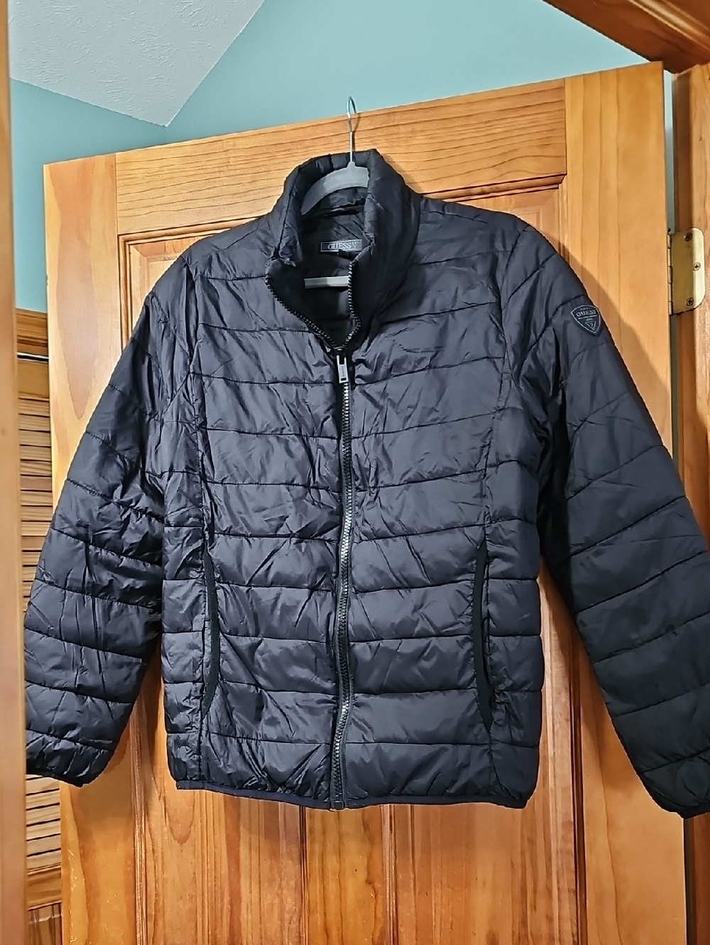 Womens, Guess, Zip Up Puffer Jacket, Black, Size Small